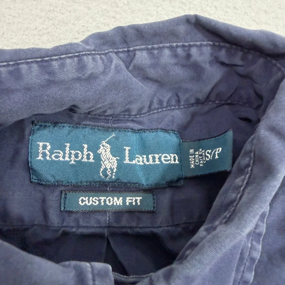 Vintage Polo Ralph Lauren Button Shirt Men's Small Blue Custom Fit Pony Logo 90s